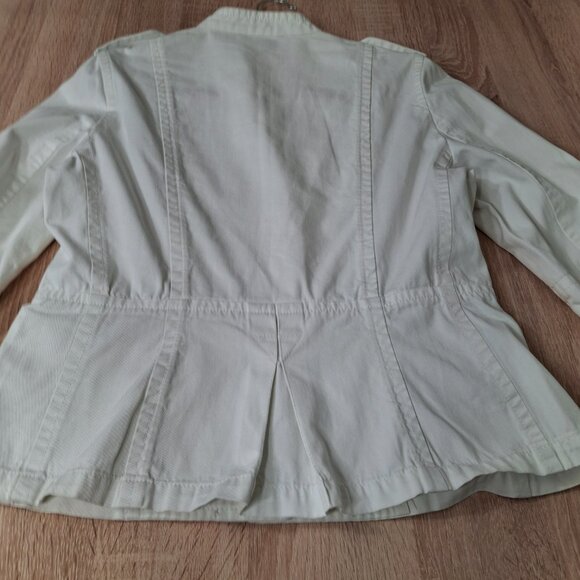 Tara Jarmon Womens White Cotton Military Style Jacket Sz 44 (M) Mandarin Collar - Picture 5 of 15